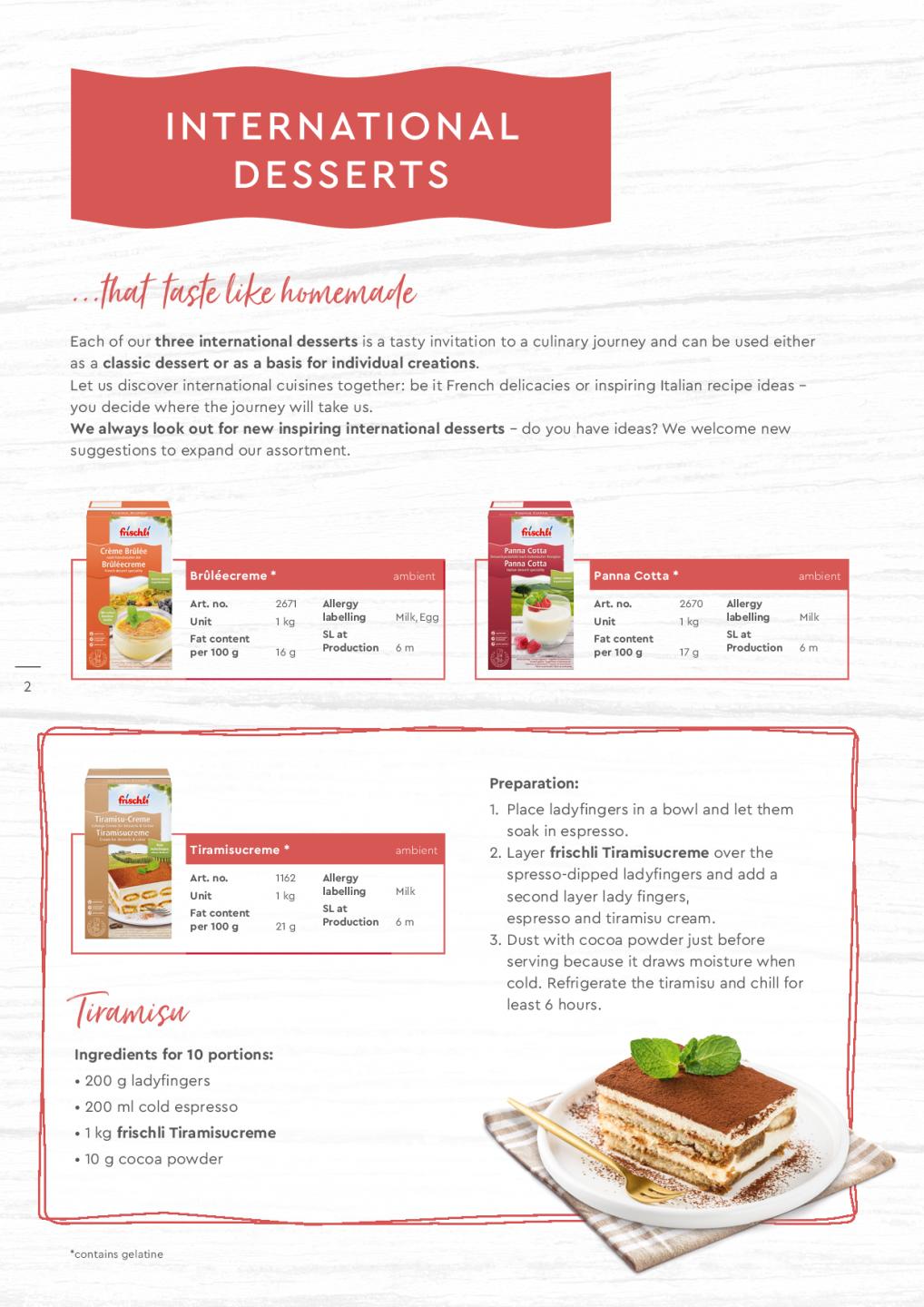 Product Range "International Desserts"
